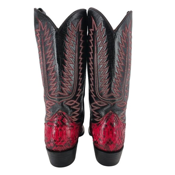 Vintage Mens size 11.5D Red Python Exotic Snakeskin Leather Cowboy Western Boots - Picture 9 of 16